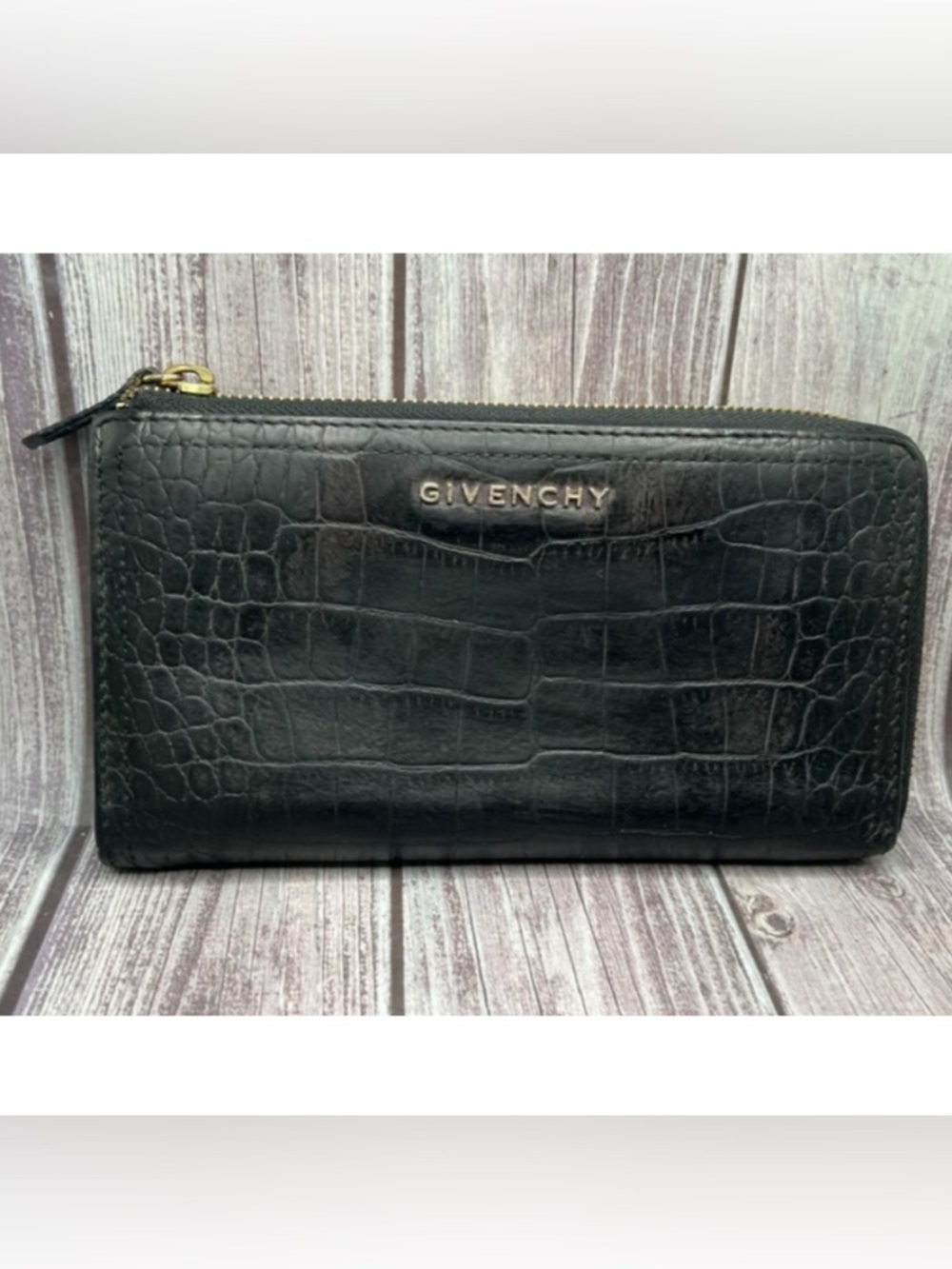 GIVENCHY Black Croc Embossed Leather Zip Around Long Wallet - Barneys NY w/ Tag